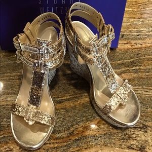 Stuart Weitzman Gold Glitter Espadrilles Sz 7